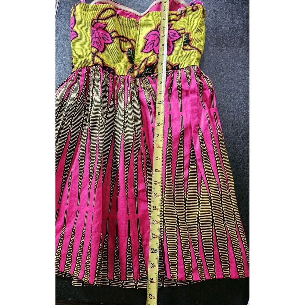 Boxing Kitten Urban Outfitters Size 6 Bustier Dress Pink Yellow African Print - Picture 7 of 8